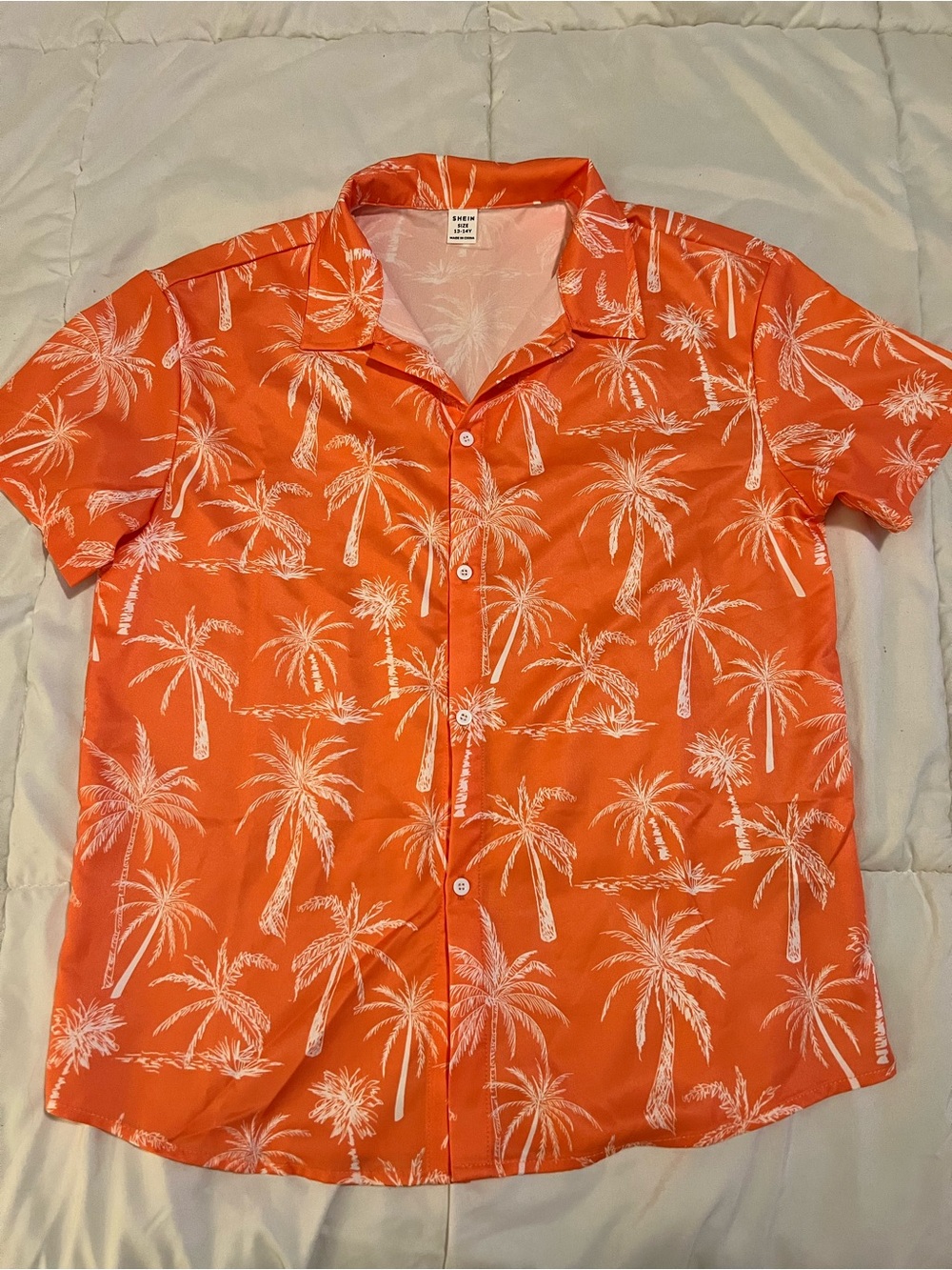 Boys -SHEIN Orange Palm-Print Short Sleeve Button-Down Shirt